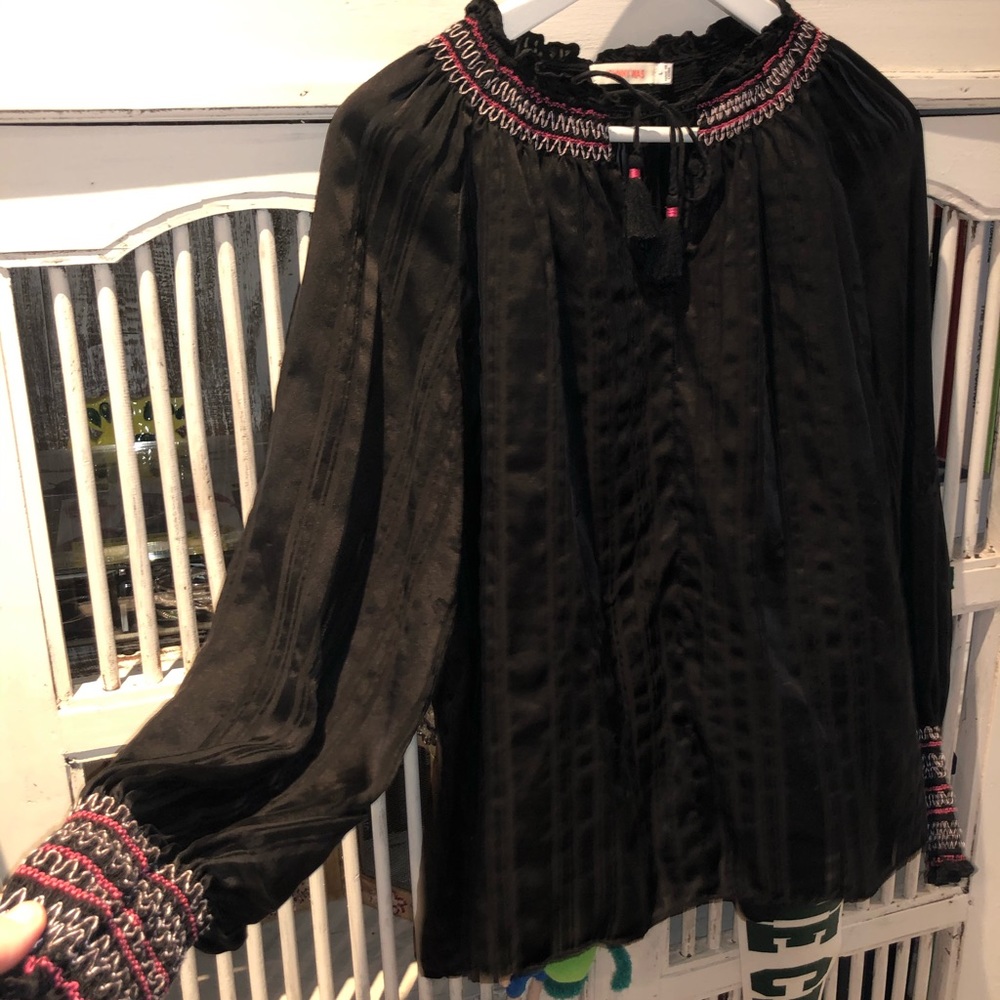 Johnny Was Black Silk Blouse